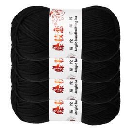 sourcing map 4PCS Crocheting Yarn, Black 4 Ply Acrylic Yarn 200g Sport Weight Yarns Bulk Soft and Fluffy Yarns for Knitting DIY Crochet Handicraft Blankets Gift,394 Yards Total