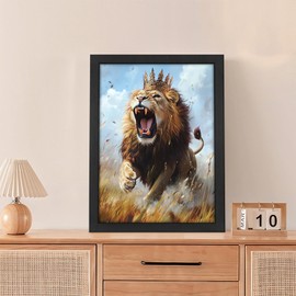 Lion Decor Wall Art Lion with Crown Pictures Canvas Print Painting Wildlife Animal Artwork Signs Decoration Gifts For Bathroom Living Room Bedroom Office Framed 12"X16"