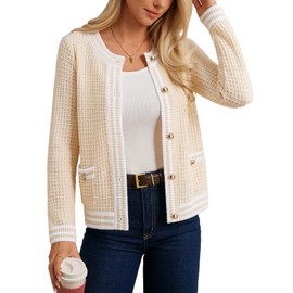 GRACE KARIN Women's Knit Cardigan Sweaters Casual Long Sleeve Open Front Button Down Trendy Jackets Outerwear(L, Apricot)