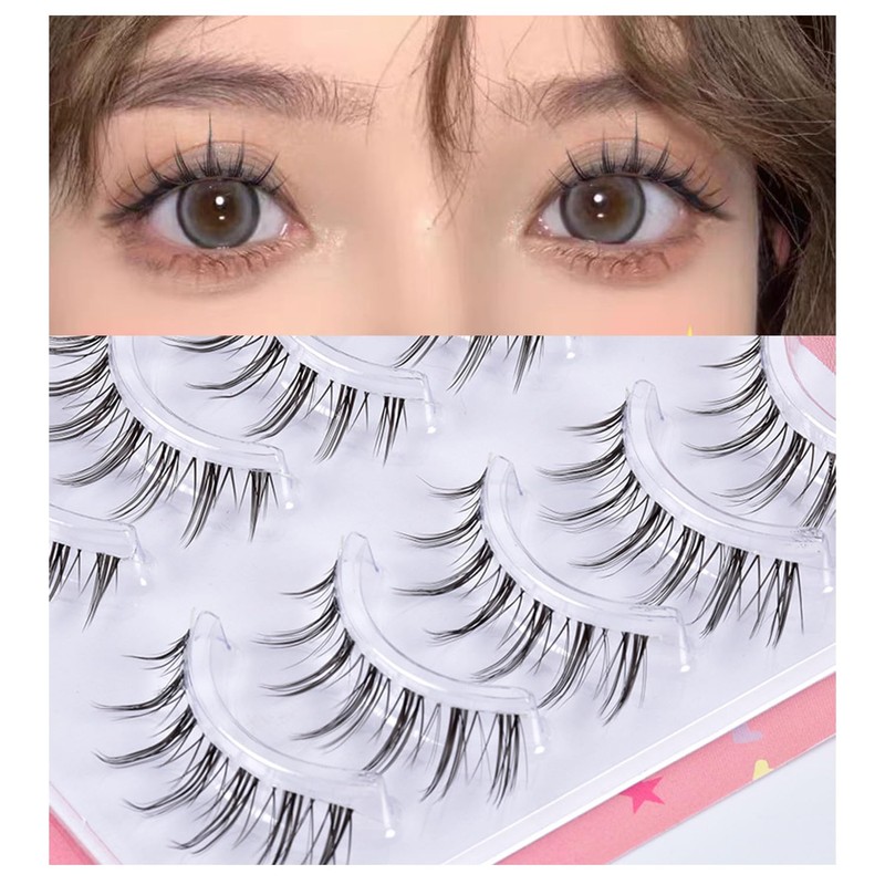 GRTUFOBA 5 Pairs 3D Natural Top Eyelashes Transparent Shaft Soft