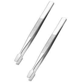 2Pcs Stamp Tweezers Flat Paddle End Style Stamp Tongs Curved Stainless Steel Philately Stamps Collector Tools (Silver)