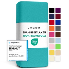 Jacobson Jersey Fitted Sheet, Cotton Bed Sheet (90 x 200 - 100 x 200 cm, Turquoise)