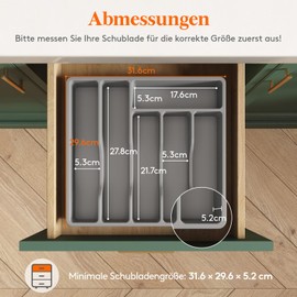 Lifewit Set of 2 Cutlery Trays for Drawers, Cutlery Organiser, Drawer Organiser, Kitchen Compact Cutlery Tray, Utensil Holder for Drawer, Made of Plastic, for Spoons, Forks, 6 Compartments, Grey