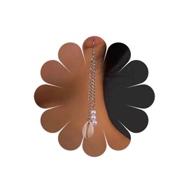 Allereya Vintage Shell Cowrie Drop Earrings Pearl Dangle Earrings Silver Long Chain Drop Earrings Seashell Dangle Earrings Jewelry for Women and Girls