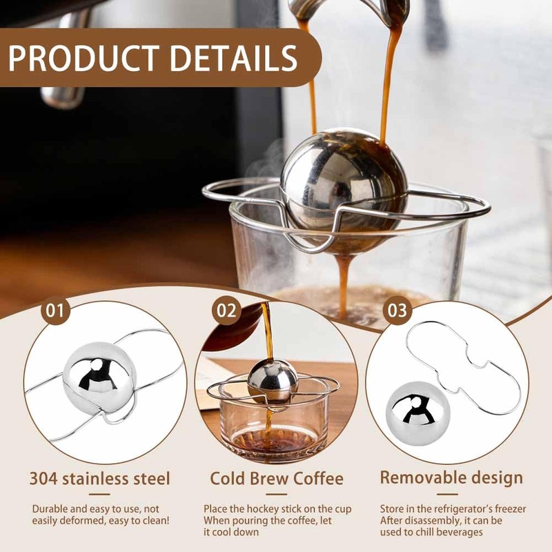 2‑Pack Espresso Cooling Balls Stainless Steel with Stand and Storage