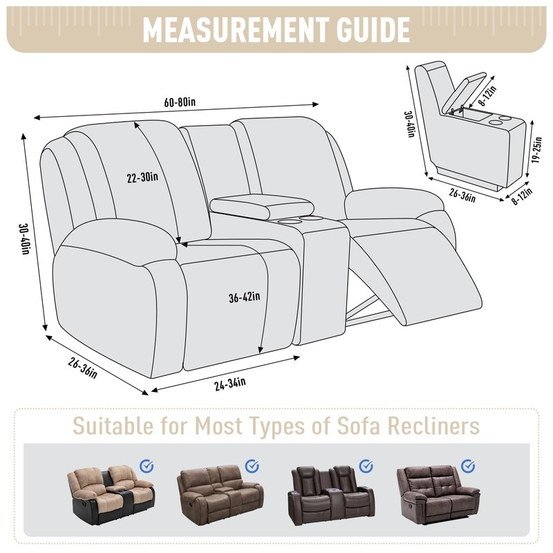 TAOCOCO Loveseat Recliner Cover with Middle Console, Stretch Loveseat Cover