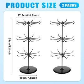 2 Pieces Retail Display Stands 3 Tiers Jewelry Spinner Display Racks Countertop Rotating Keychain Earring Necklace Stands Heavy Duty Adjustable Vendor Supplies for Exhibition Store Showrooms(Black)