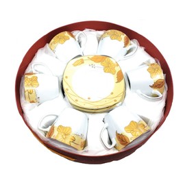 Porcelain China Teacups or Coffee Cups and Saucers Set of 6 Floral Band (Gold)