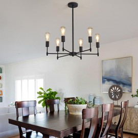 SiyLieu Modern Black Chandelier,6-Light Farmhouse Chandelier for Dining Room Lighting Fixtures Hanging,Metal Industrial Semi Flush Mount Ceiling Light for Bedroom Kitchen Living Room Laundry,E26 Base
