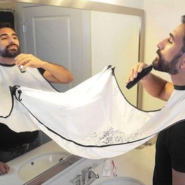 Beard Apron White Black Beard Bib + Beard Shaping Tool + Nose Hair Scissors Harlington Group Cutting Cape Catcher Shaving Cloth, Hair Nylon Beard Trimming Apron With Suction Cups.