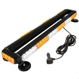 BooYu 28.5" 54LED Double Side Rooftop Emergency Strobe Lights Safety Traffic Advisor Warning Hazard Flashing Light Bar w/ Magnetic Base for Pickup Safety Construction Vehicles Tow Truck (Amber/White)