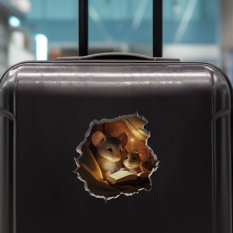 Parent and Child Mice Reading in Mouse Hole Decal -