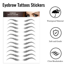 SGQTZDZQ 8 Sheets Eyebrow Tattoos Stickers, 4D Hair-Like Waterproof Eyebrow Transfers Stickers for Women Girls Stick On Eyebrows Eye Makeup Grooming Shaping (Black, 10)