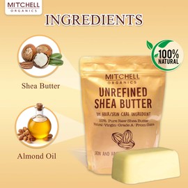 Mitchell Organics, Unrefined African Shea Butter | 16 Oz / 455 G | Pure Body Butter, For Dry Skin, Effective on Stretch Marks, Grade A | For All Skin Types