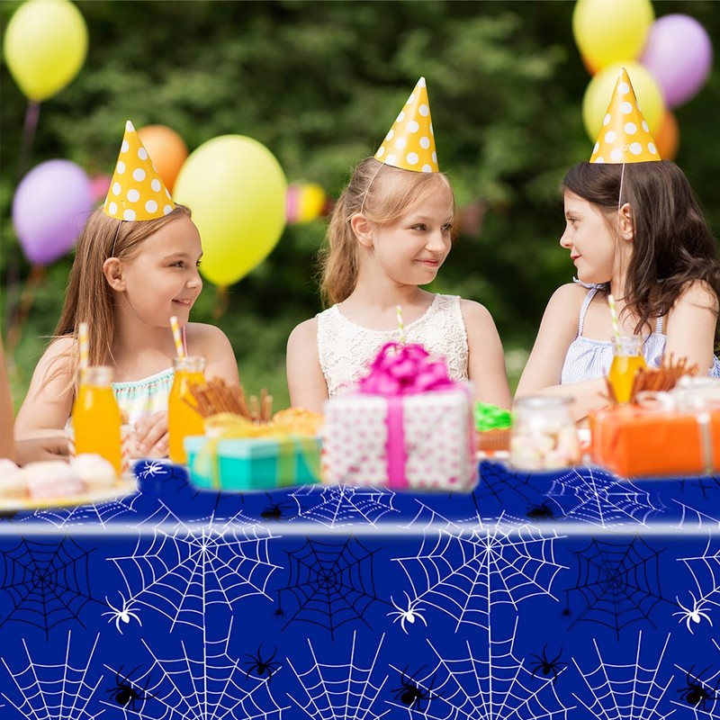 YTHKJS 2Pcs Blue Spiderweb Party Tablecloth|70.8 x 42.5 Inch| Spiderweb