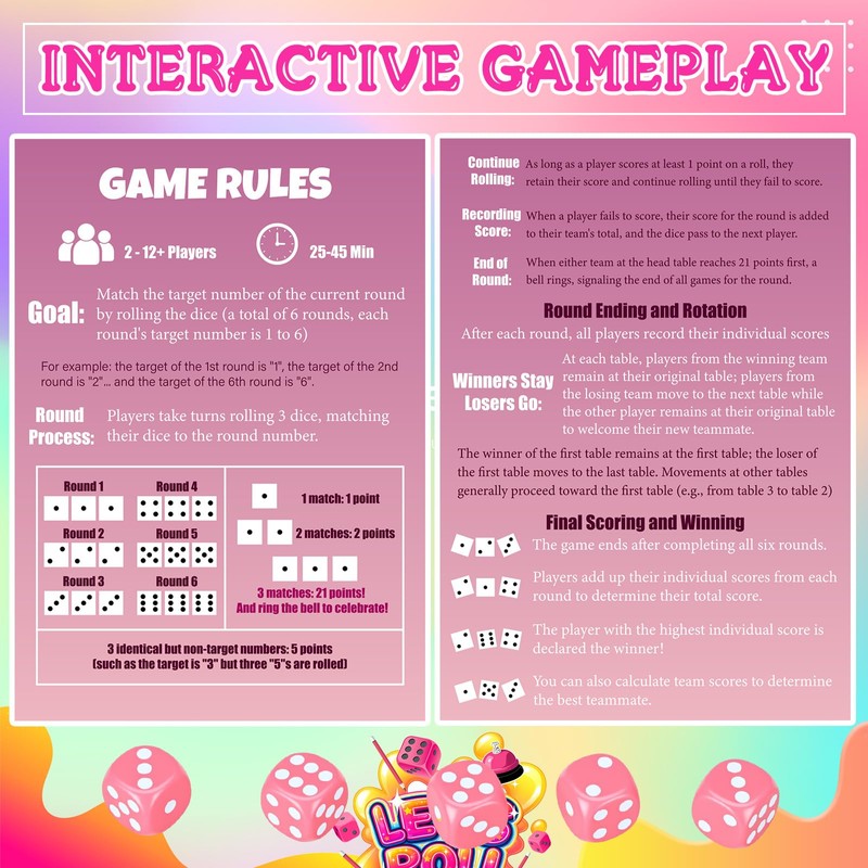 RoundFunny 6 Sets Dice Game Kit Party Supplies up to
