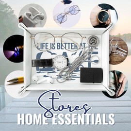 Lake House Gifts, Lake Home Decor, Lake Stuff for Lake Lovers, Lake Theme Valet Tray for Men & Women, Desktop Organizer PU Leather Tray