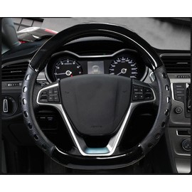 D Cut Steering Wheel Cover - D Shaped Flat Bottom Microfiber Leather Anti-Skid Breathable Fit 14.5"-15" (Black)