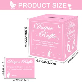WNINK 50 Pcs Diaper Raffle Tickets with Box for Baby Shower, Diaper Raffle Card for Boy & Girls Gender Reveal Diaper Raffle Card Box for Baby Shower Games Party Decorations (Pink)
