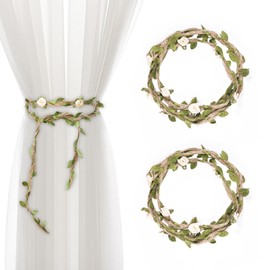 Pizens Curtain Tiebacks, Pack of 2, Flower Curtain Holders, Elegant Curtain Holders, Drawstring for Home or Outdoor, Simple Decoration (White Flowers)