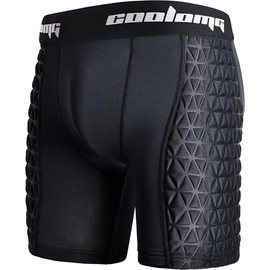 COOLOMG Boys Youth Padded Baseball Sliding Shorts w/Cup Pocket Compression Slider Shorts for Softball Football Lacross Hockey Black L