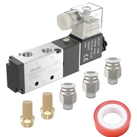 HNJPC Pneumatic Solenoid Valve 4V210-08 Cylinder Directional Valve Pneumatic Valve PT1/4, 5-Way, 2 Positions, Single Coil Pilot Operated Electric (4V210-08, DC12V)