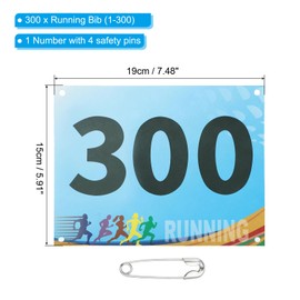 PATIKIL Tearproof Running Bib Numbers 7x6 Inch, 1-300 Race Competitor Numbers with Safety Pin for Marathon Sports Game Competition Runner, Multicolor
