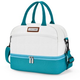 UTOTEBAG Lunch Box for Women, Canvas Lunch Box Lunch Bag for Women Men Insulated Reusable Lunch Bag for Adult with Adjustable Shoulder Strap for Teacher Nurse Work/Office/Beach/Picnic - Blue