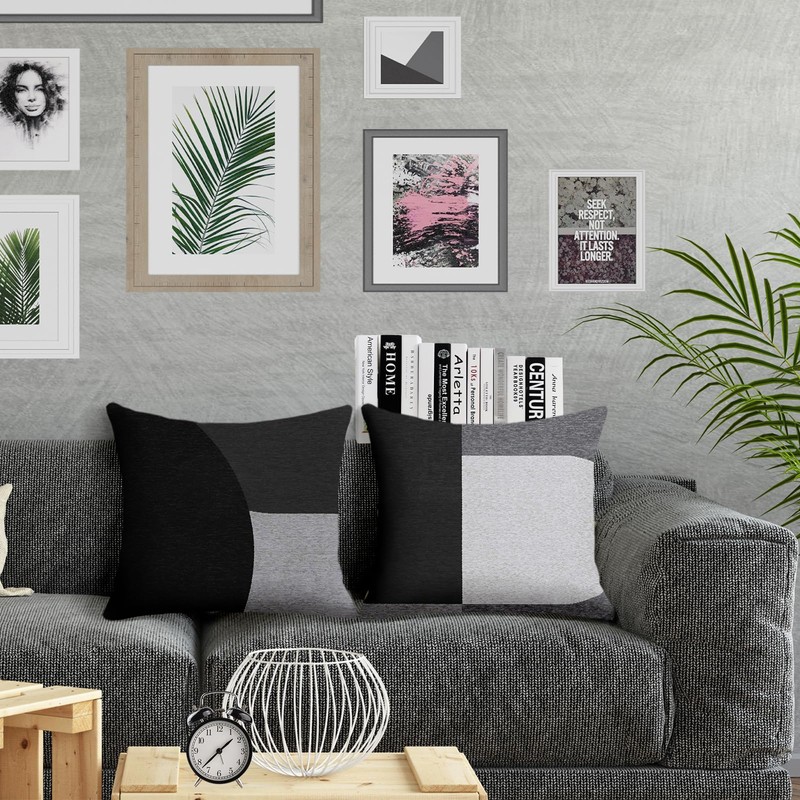 LOHDALOLF Black and Grey Cushion Covers 45x45 cm Set of