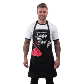 BBQ Aprons for Men, Funny Cooking BBQ Apron in 100% Cotton, Adjustable with 2 Pockets, Birthday, Christmas, Cooking Gifts for dad, chef, husband, him - Barbecue is Smokin' - Black