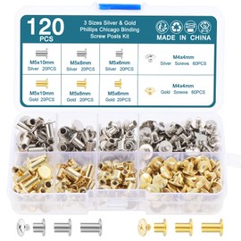 HSEAMALL 120 Sets of Book Screws, Leather Rivets, Chicago Screws, Binding Screw Rivets for Leather Belt Rivets Hollow Rivets 6, 8, 10 mm