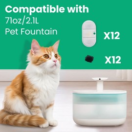 24 Packs Cat Water Fountain Filters Compatible with PETLIBRO Water Fountain: PLWF002,71oz/2.1L Ultra Quiet-BPA-Free, Two Flow Modes Pet Water Dispenser (12Pcs Filters + 12pcs Sponges)