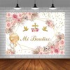 AIBIIN 7x5ft MI BAUTIZO Photography Backdrop Angle God Blessing Pink