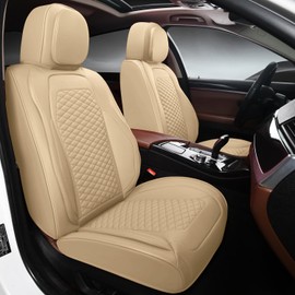 truckerset Car Seat Covers Full Set, Leather Seat Covers for Cars, 2 Packs Breathable Seat Cover, Suitable for SUV/Truck/Sedan/Automotive (Beige)