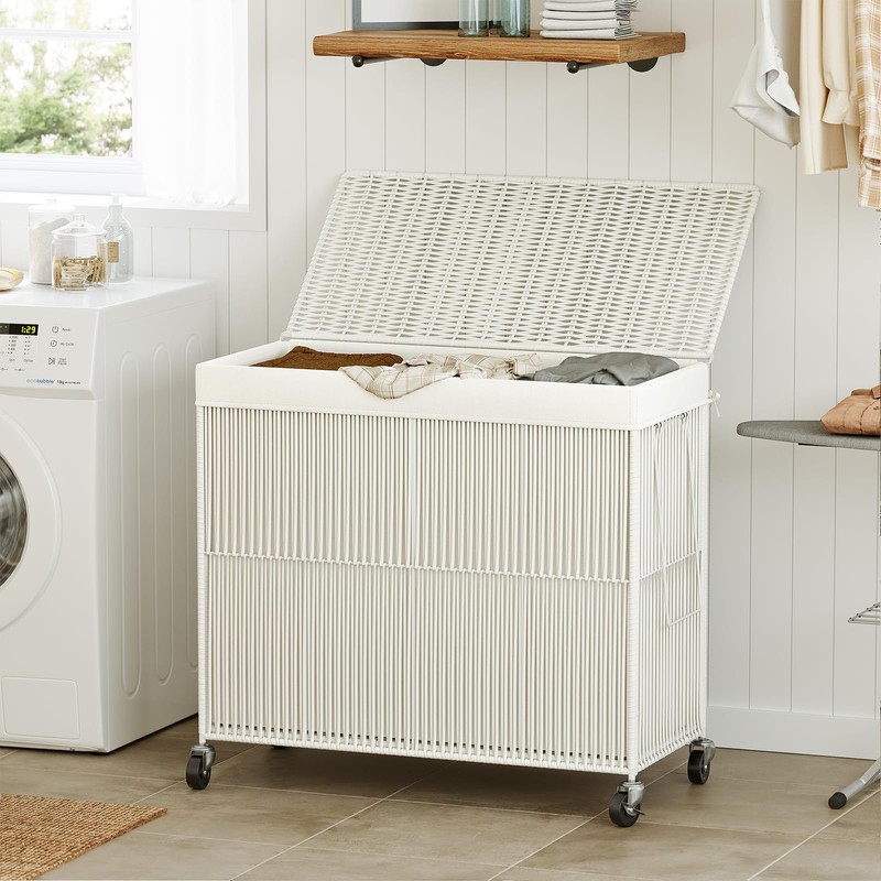 WOWLIVE Laundry Hamper with Wheels, 160L Handwoven Rolling Laundry Basket