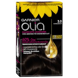 Garnier Olia 3.0 Dark Brown Permanent Hair Colour without Ammonia with, Nourishing Natural Oils, Full Grey Hair Coverage, Permanent Colouration - 3 x 1 Piece