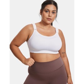 SYROKAN Front Adjustable Sports Bras for Women High Impact Wirefree Comfort No Bounce Support Workout Running Bra White 34C