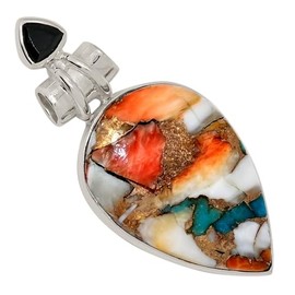Xtremegems Composite Spiny Oyster & Arizona Turquoise 925 Silver Pendant Jewelry ALLP-28470