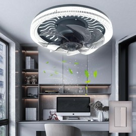 Megaluz LV34W03 ventilador de techo con lampara led 34w, enchufe E27, 10 pulgadas, luz blanca fría, aspas externas, motor silencioso (Control por apagador).