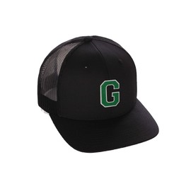 Structured Trucker Mesh Hat Custom Colors Letter G Initial Baseball Mid Profile (Black Black White Green)