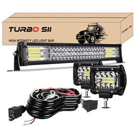 TURBO SII 22 Inch LED Light Bar Triple Row 306W 30600Lumens Spot Flood Combo Beam Led Bar 2Pcs 4 Inch 60W Led Pod Lights W/Wiring Harness-3 Leads for Trucks ATV UTV SUV Boats