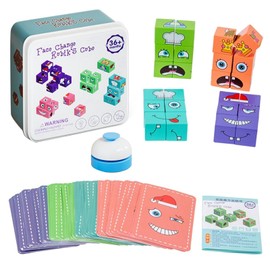 Würfelpuzzle Holz Ausdruck Holzpuzzle Gesichter Puzzle Bauwürfel 3D Puzzle Face Changing Magic Cube Magische Gesicht Bausteine Würfelpuzzle Montessori Spielzeug Blöcke Holz Lernset