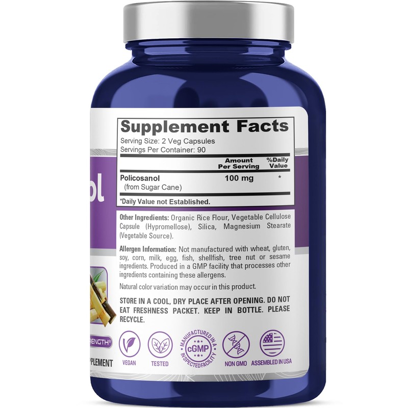 NusaPure Policosanol 100mg 180 Veggie Capsules (Vegan, Non-GMO)