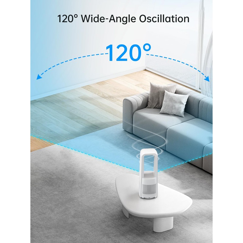 Desk Fan Bladeless, 120° Oscillating Fan Rechargeable, Quiet Fan with