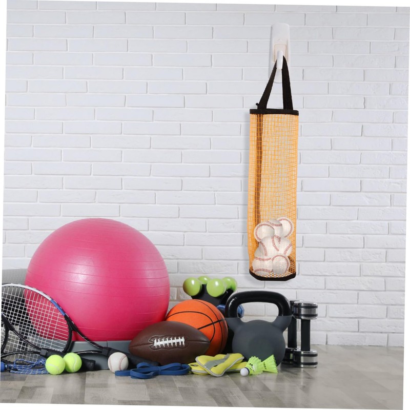 GRIRIW 3pcs Portable Mesh Tennis Ball Storage Bag Wall Mounted