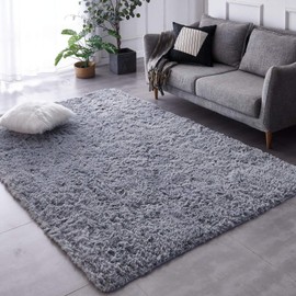 BRICHOEE Luxury Shag Area Rug, 3x5 Feet Grey Rectangle Plush Fuzzy Rugs, Non-Slip Shaggy Furry Carpets for Kids Room Bedroom