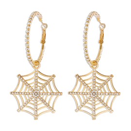 Halloween Spider Web Earrings for Women Large Gold Rhinestone Hoop Earrings Retro Goth Spider Drop Dangle Earrng Halloween Costume Party Exaggeration Accessories (Gold)