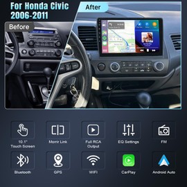 Android Car Stereo for 2006 2007 2008 2009 2010 2011 Honda Civic Radio Support Wireless Apple Carplay Android Auto 10.1 Inch Touchscreen Car Radio Android Car Screen with GPS Navigation Bluetooth WiFi