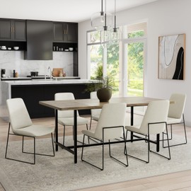 SIMPLIHOME Corina Dining Chairs - Upholstered Black Metal and Linen-Style Fabric Kitchen Chair Set in Natural, Modern Minimalist Dining Room Seating with Sled Base and Cushioned Seat (Set of 2)