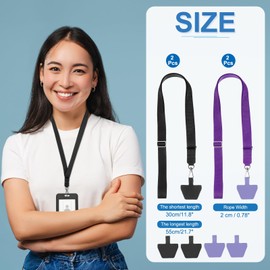 PATIKIL Smart Phone Lanyard, 4Pcs Adjustable Crossbody Cell Phone Neck Strap Lanyard with 8 Patches for Most Smartphones ID Badges Keychain, Black/Purple (55-30cm)
